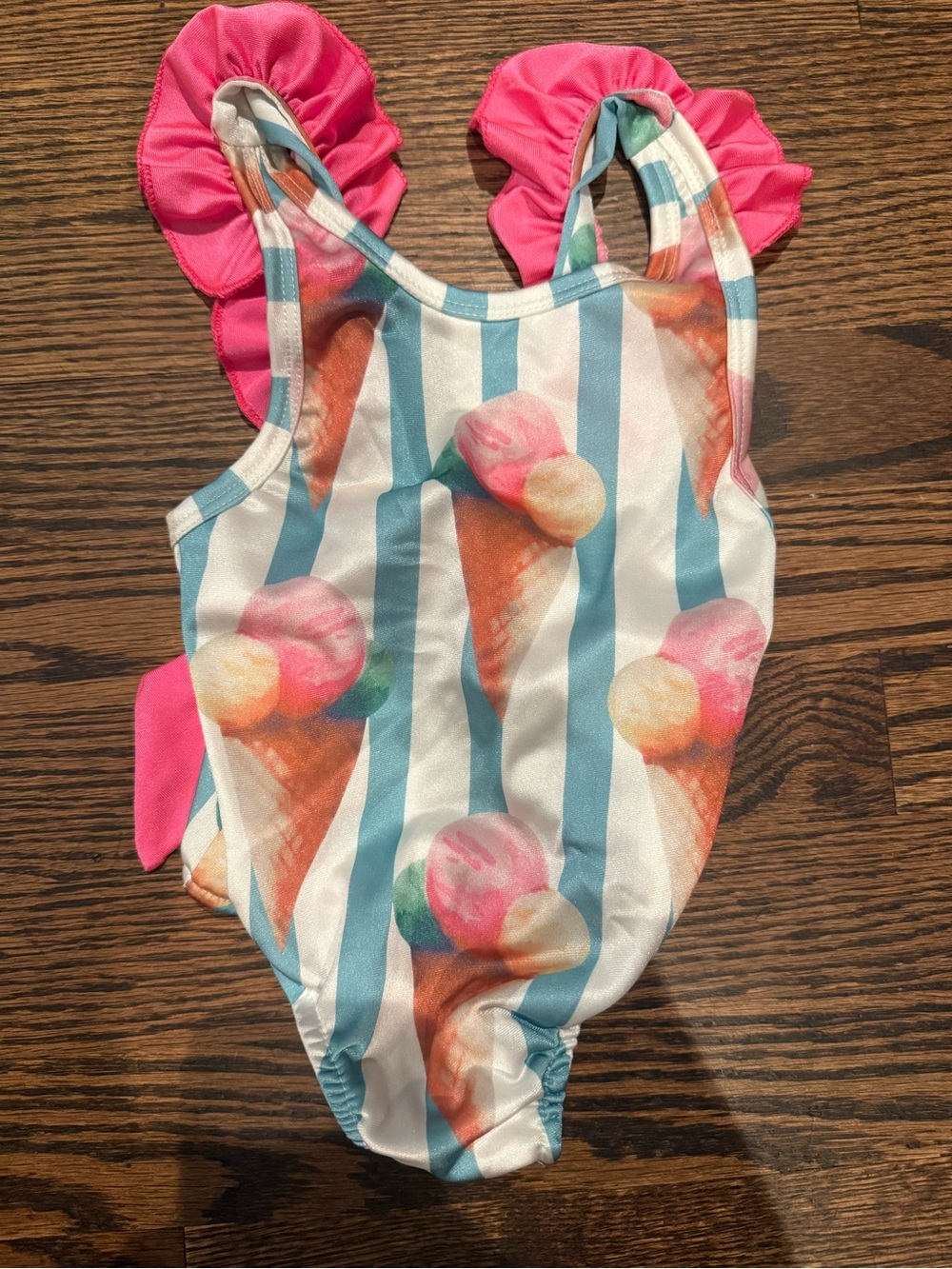 Kids One-Piece Swimsuit in Pink and Blue Ice Cream Stripe